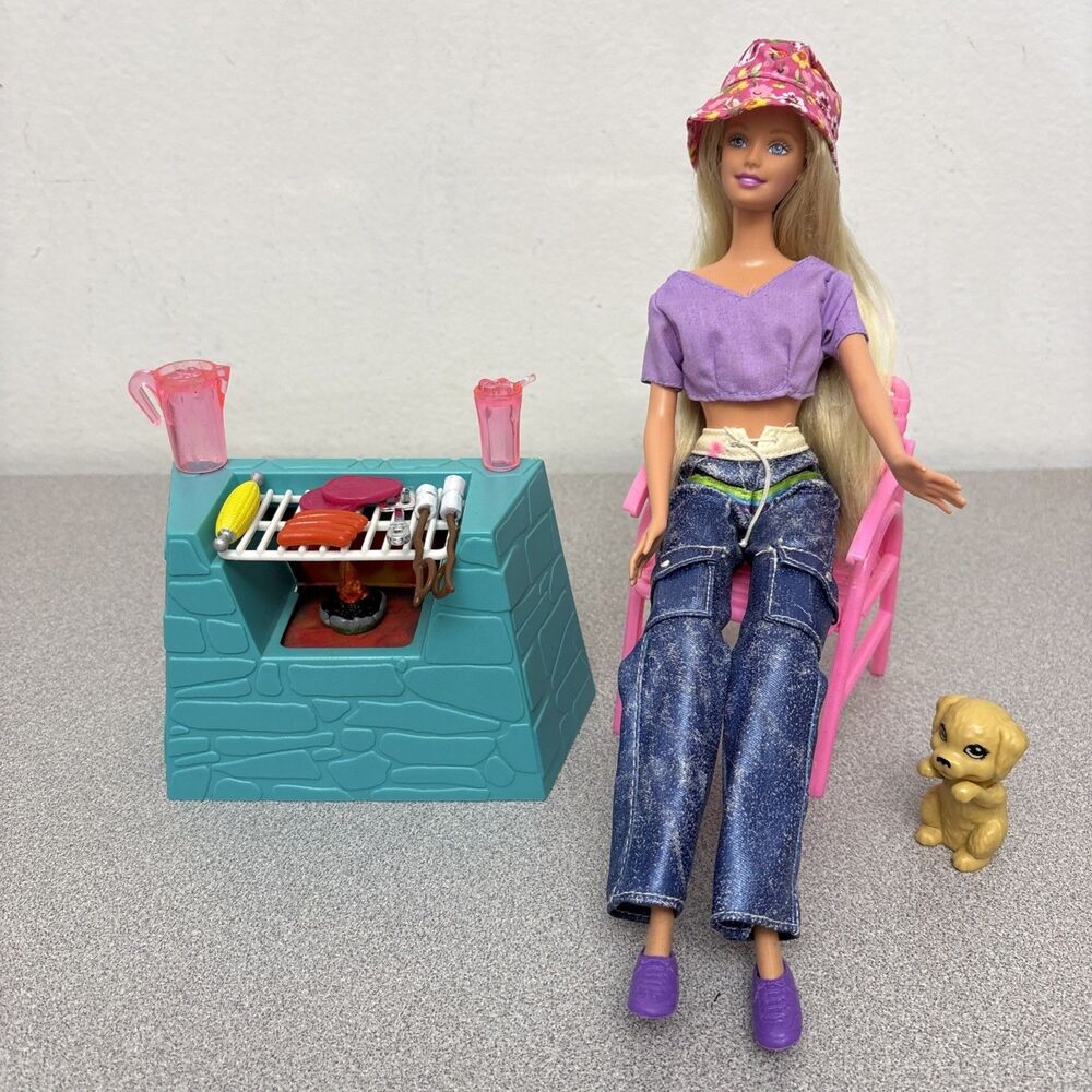 Vintage Barbie So Much To Do Picnic, Arco Barbecue Grill, Food, Doll, Chair, Dog